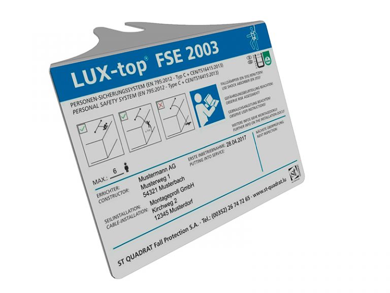 Línea-de-vida-de-cable-LUX-top-FSE-2003-Accesorio Placa-de-Señalización-VA-2